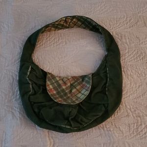 Black denim purse with plaid trim